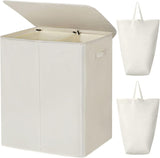 WOWLIVE 154L Double Laundry Hamper With Lid And Removable Laundry Bags Large Dirty Clothes Hamper 2 Section Beige