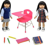 The New York Doll Collection Doll Back to School Set - Doll School Desk,School Supply Set for Dolls and School Uniform Clothing Fits 18 Inch Girl Dolls, E154