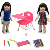 The New York Doll Collection Doll Back to School Set - Doll School Desk,School Supply Set for Dolls and School Uniform Clothing Fits 18 Inch Girl Dolls, E154