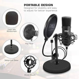 Pyle PDMIKT100 USB Microphone Podcast Recording Kit - Audio Recording Cardioid Condenser Mic w/Stand, Gooseneck Pop Filter, For Gaming, Desktop,Streaming, Studio, Works w/Windows PC, Laptop, Mac