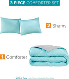 Comfort Spaces Vixie Reversible Comforter Set - Trendy Casual Geometric Quilted Cover, All Season Down Alternative Cozy Bedding, Matching Sham, Aqua/Gray, Full/Queen 3 piece
