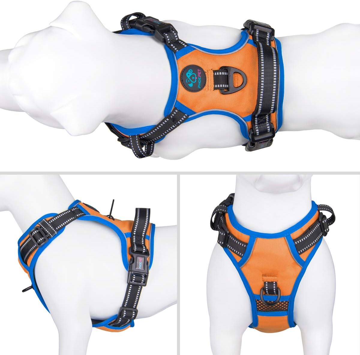 PHOEPET Reflective Dog Harness Large Breed Adjustable No Pull Vest With Handle 2 Metal Rings 3 Buckles L Orange Secondary image