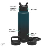 Simple Modern Water Bottle with Straw, Handle, and Chug Lid Vacuum Insulated Stainless Steel Metal Moonlight 40oz