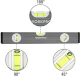 WORKPRO Torpedo Level, 3-Piece Spirit Level Set(9", 16", 24"), Magnetic, Bubbles Measuring, Clear,green