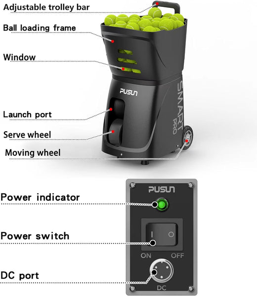 PT-Smart PRO Tennis Ball Machine with Internal Rotating Serve, App Com ...