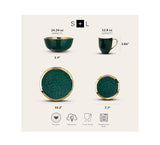 Stone Lain Porcelain 16 Piece Dinnerware Set, Service for 4, Green and Golden Rim