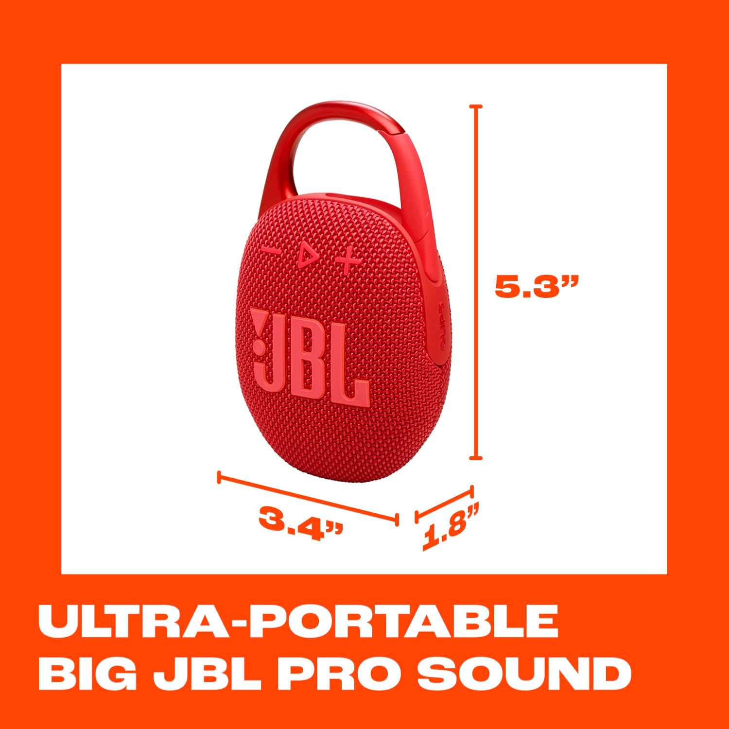 JBL Clip 5 - Ultra-Portable, Waterproof & Dustproof Bluetooth Speaker, Big Pro Sound with Punchy bass, Integrated Carabiner, Up to 12 Hours of Play, Made in Part with Recycled Materials Red