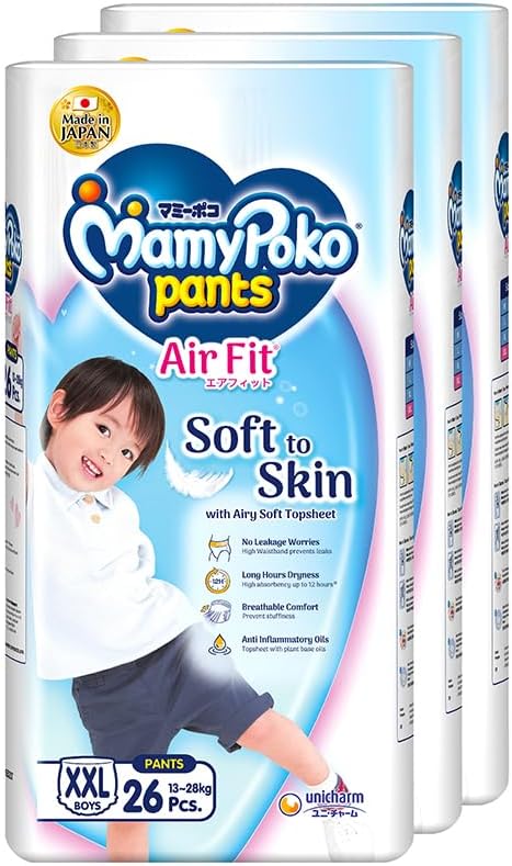 MamyPoko Air Fit Boys Pants Baby Diapers XXL 13-28kg 26 Pcs x 3 Packs Main image