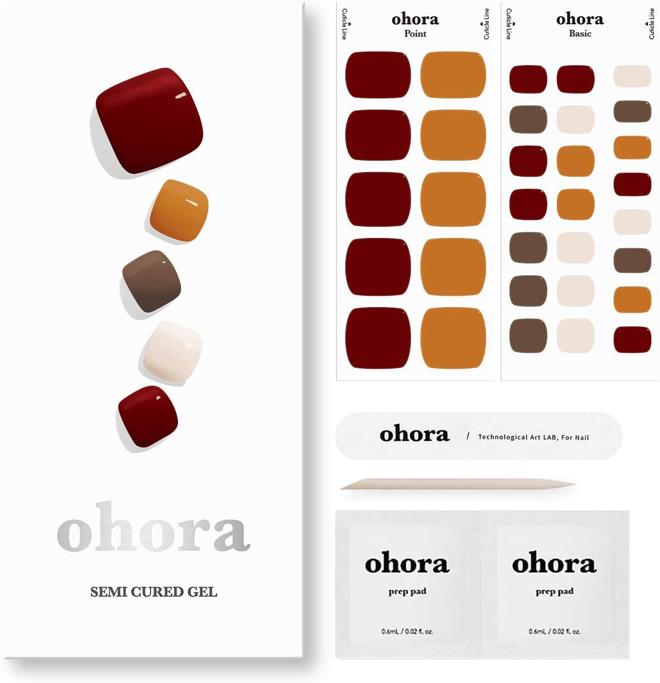 Ohora P Maple Pedicure SemiCured Gel Nail Strips PD041