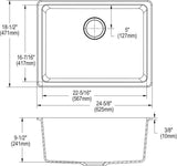 Elkay Quartz Classic ELGU2522GS0 Greystone Single Bowl Undermount Sink