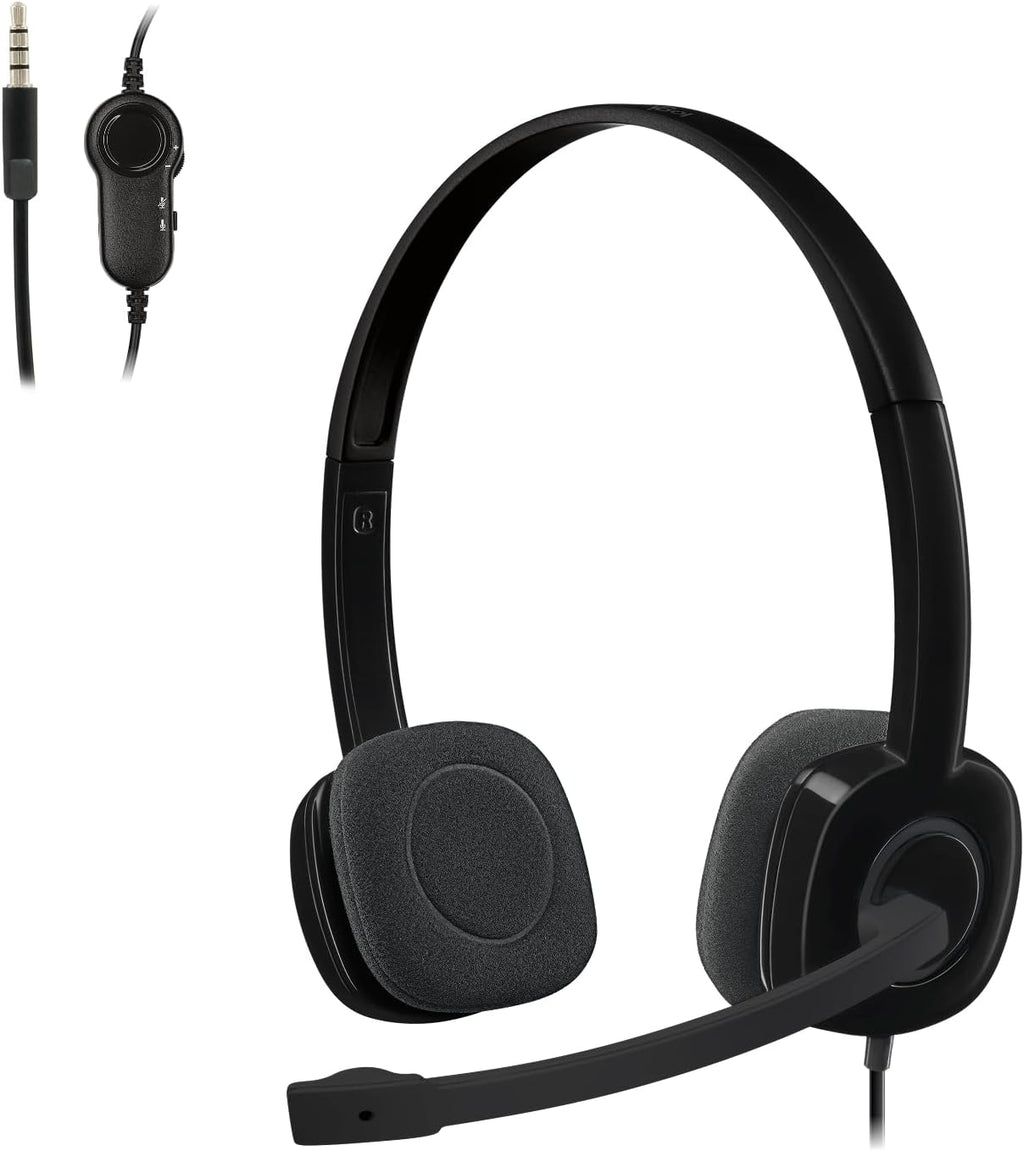 Logitech 981000587 H151 Lightweight 3.5mm Stereo Headset  NoiseCancelling Boom Microphone Black