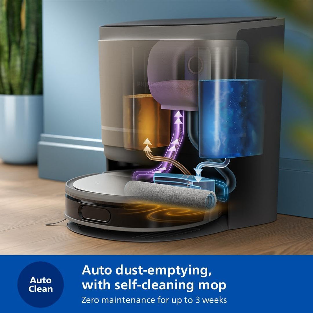 Philips 9000 Series Robot Vacuum and Wash Ultra Strong Suction Fresh Water Mopping All-in-One Station Obstacle Detection Control via App