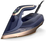 Philips 8000 Series DST8050/26 - Steam Iron, 3000W, 260g/min Boost Shot, 85g/min Continuous Output, SteamGlide Elite Rosecopper Soleplate, Dark Blue and Gold