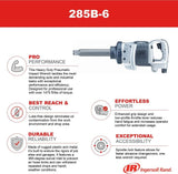 Ingersoll Rand 285B-6 1 Pneumatic Impact Wrench - Heavy Duty Torque Output, 6 Inch Extended Anvil, 1 Inch, 2 Handles, High Precision, Accessibility, Control, Gray