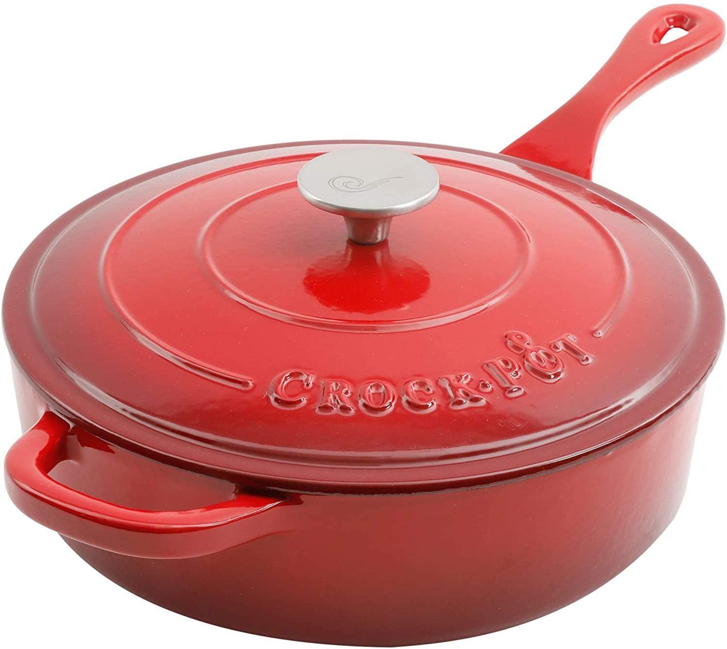 Crock Pot Artisan 3.5 Quart Enameled Cast Iron Deep Saute Pan Scarlet Red Secondary image