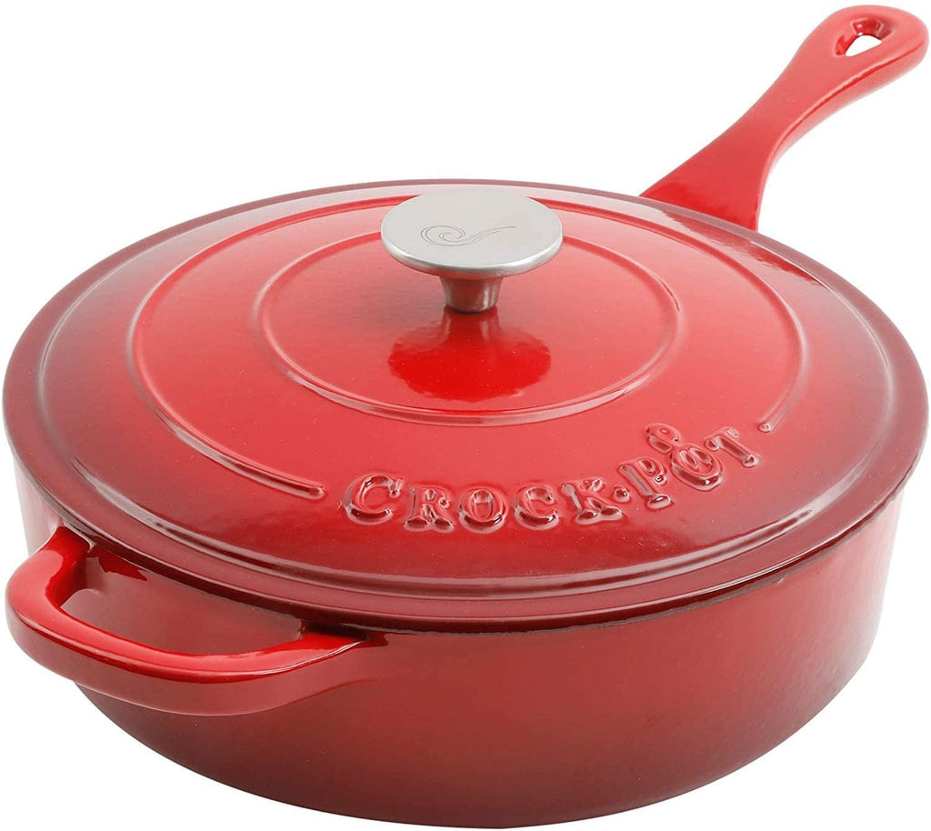 Crock Pot Artisan 3.5 Quart Enameled Cast Iron Deep Saute Pan Scarlet Red