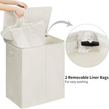 WOWLIVE 154L Double Laundry Hamper With Lid And Removable Laundry Bags Large Dirty Clothes Hamper 2 Section Beige