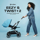 CYBEX Eezy S Twist +2 V2 Stroller, 360° Rotating Seat, Parent Facing or Forward Facing, One-Hand Recline, Compact Fold, Lightweight Travel Stroller, Stroller for Infants 6 Months+, Moon Black