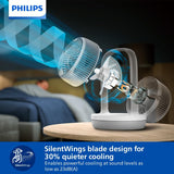 Philips Table Fan Series 2000, Powerful & Ultra-Quiet with SilentWings Technology, 23 db Air Circulator, Adjustable Tilt 180 degrees, 12h timer, for Bedroom, Home and Office, White (CX2050/00)
