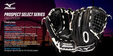 Mizuno PGPSL1250F3 Prospect Select Fastpitch Softball Glove Series 12.5in Left Hand BlackWhite