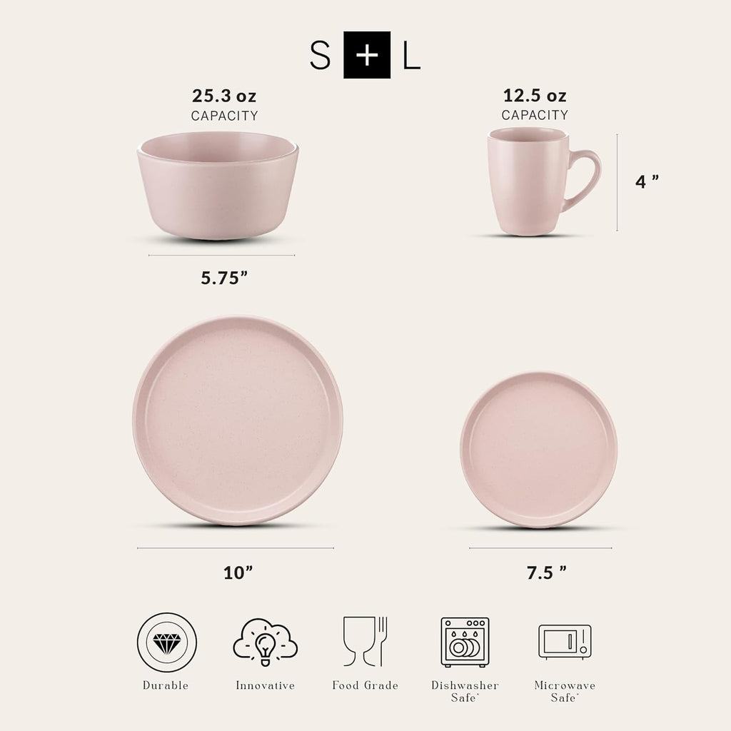 Stone Lain Albie Stoneware 32Piece Modern Dinnerware Set For 8 Pink