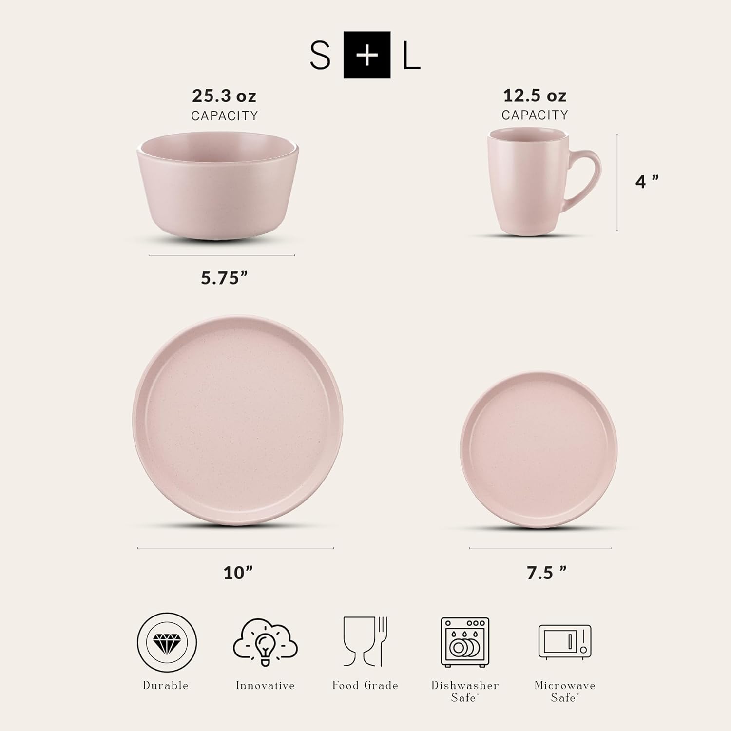 Stone Lain Albie Stoneware 32Piece Modern Dinnerware Set For 8 Pink