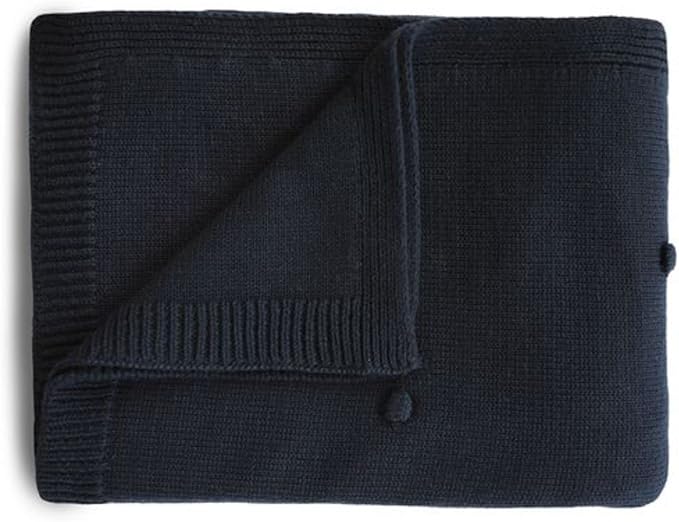Mushie Knitted Baby Blanket | Organic Newborn Nursery Bedding | Material: 100% Organic Cotton | Breathable & Warm | Machine Washable (Textured Dots Dark Navy) Main image