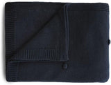 Mushie Organic Cotton Knitted Baby Blanket/Textured Dots Dark Navy
