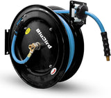 BLUBIRD BBR3850 20ga. Retractable Hose Reel with 1/2" X 50' Air Hose, 12 Point Ratcheting Gear, Next-Gen Rubber, Lightest, Strongest, Most Flexible, 300 PSI, 50F to 190F Degrees, Polyester Braided-JE