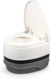 Camco Premium Portable Travel Toilet | 2.6 gallon | Three Directional Flush and Swivel Dumping Elbow (41535), White