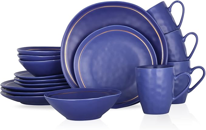 Stone Lain Clara Porcelain 16-Piece Round Dinnerware Set, Blue, Service For 4 Secondary image