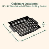 Cuisinart 11" x 11" Non-Stick Grill Wok, Perforated BBQ Grill Basket for Grilling Veggies, Meat & Stir-Fry, Outdoor Grilling Basket for Charcoal...