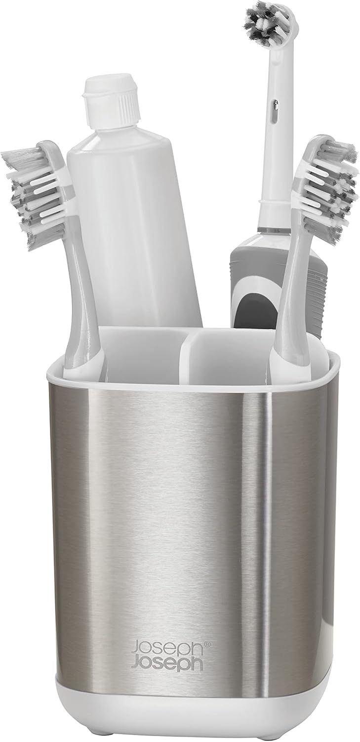 Joseph Joseph 70530 EasyStore Steel Toothbrush Caddy White Small Stainless Steel
