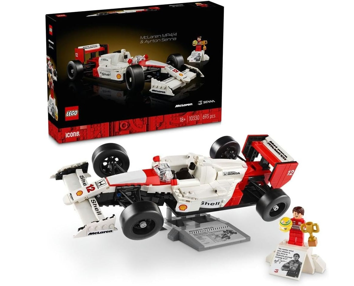 LEGO Icons McLaren MP4/4 & Ayrton Senna 10330 | F1 Race Car Model Kit for Adults, Race Driver Minifigure, Desk Decor, Gift for Motorsport Fans, 693 Pieces Main image