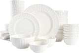 Gibson Home Zen Buffet Porcelain Dinnerware Set, Service for 8 (38pcs), White (Embossed)
