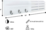 kieragrace KG Sydney Wall Shelf and Mail Holder with 3 Hooks - White, 24"