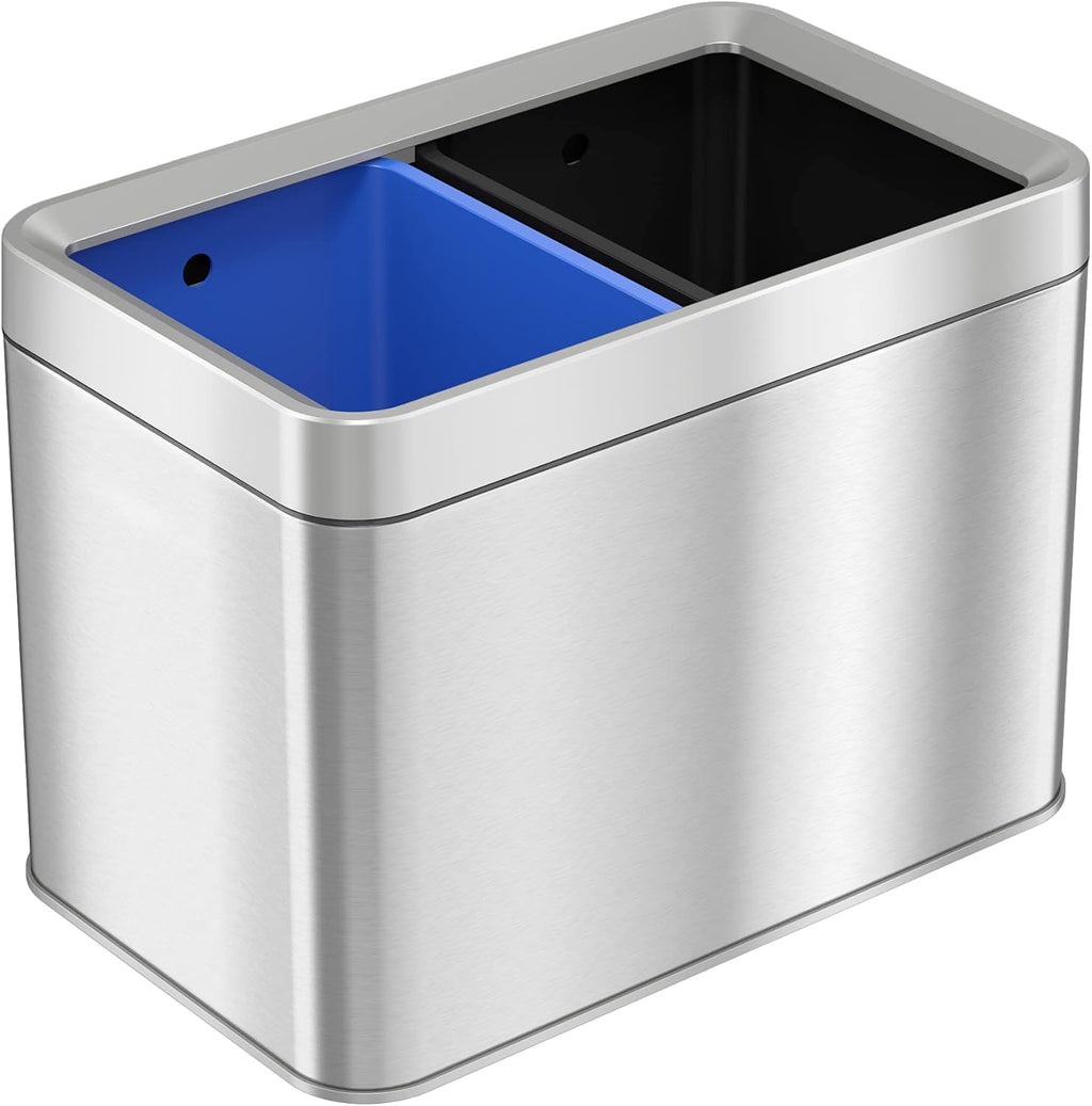 iTouchless 5.3 Gallon Open Top Trash Can And Recycle Bin Dual Compartment Combo