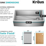 Kraus KWF210-36 Kore 36-Inch Farmhouse Style Kitchen Sink with Workstation and Single Bowl, 16-Gauge Stainless Steel, with Integrated Rim and Accessories (Pack of 5)