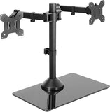 VIVO Freestanding Dual Monitor Stand Adjustable Arm Mount with Black Glass Base, Holds 2 Screens up to 27 inch, 22 lbs Each (STAND-V002FG)