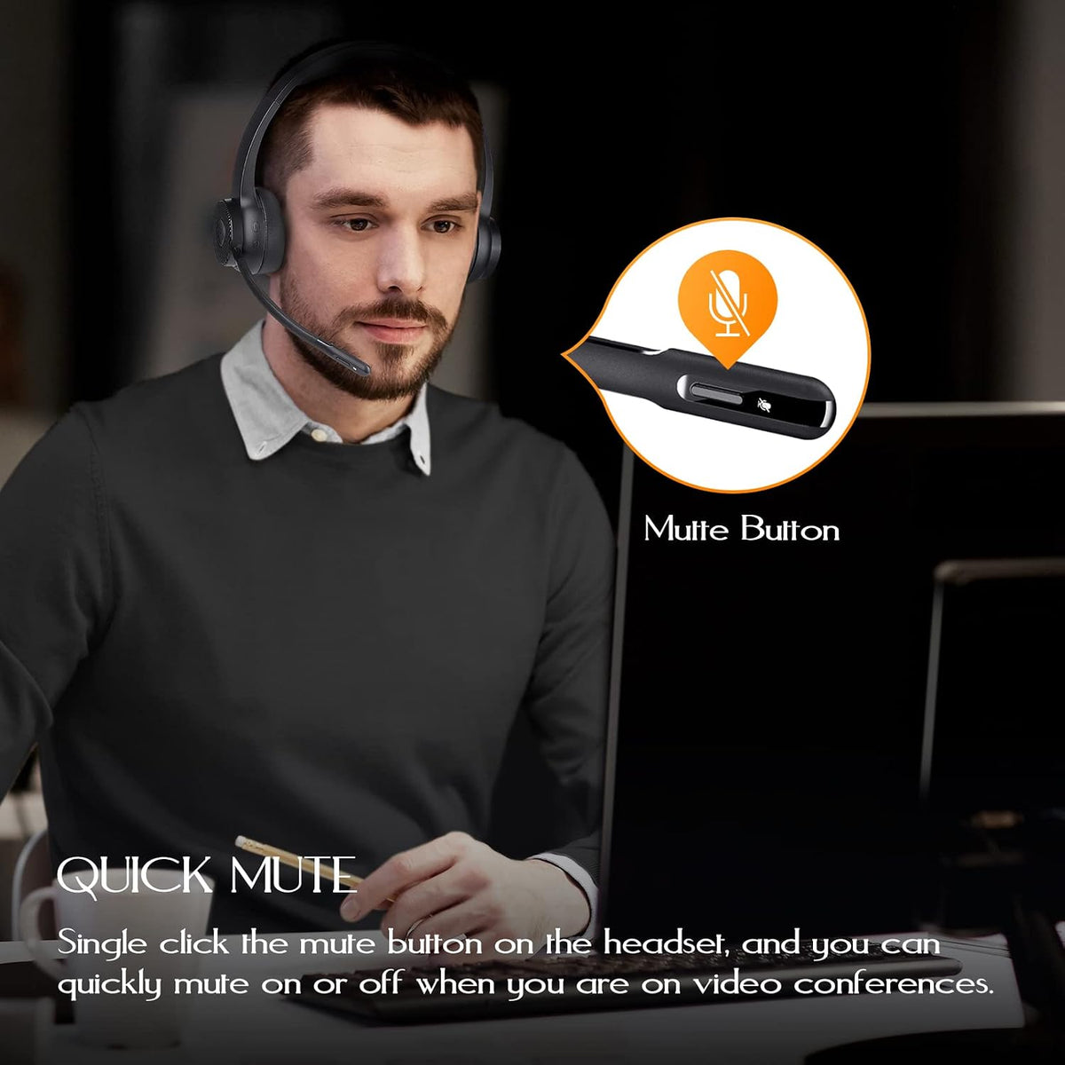 EKSA Wireless Headset, Bluetooth 5.2 Headset with Noise Cancelling Microphone & USB Dongle, 55H Playtime On Ear Headphone for Home Office, Remote Work, Call Center, Suitable for Phone PC Laptop Tablet