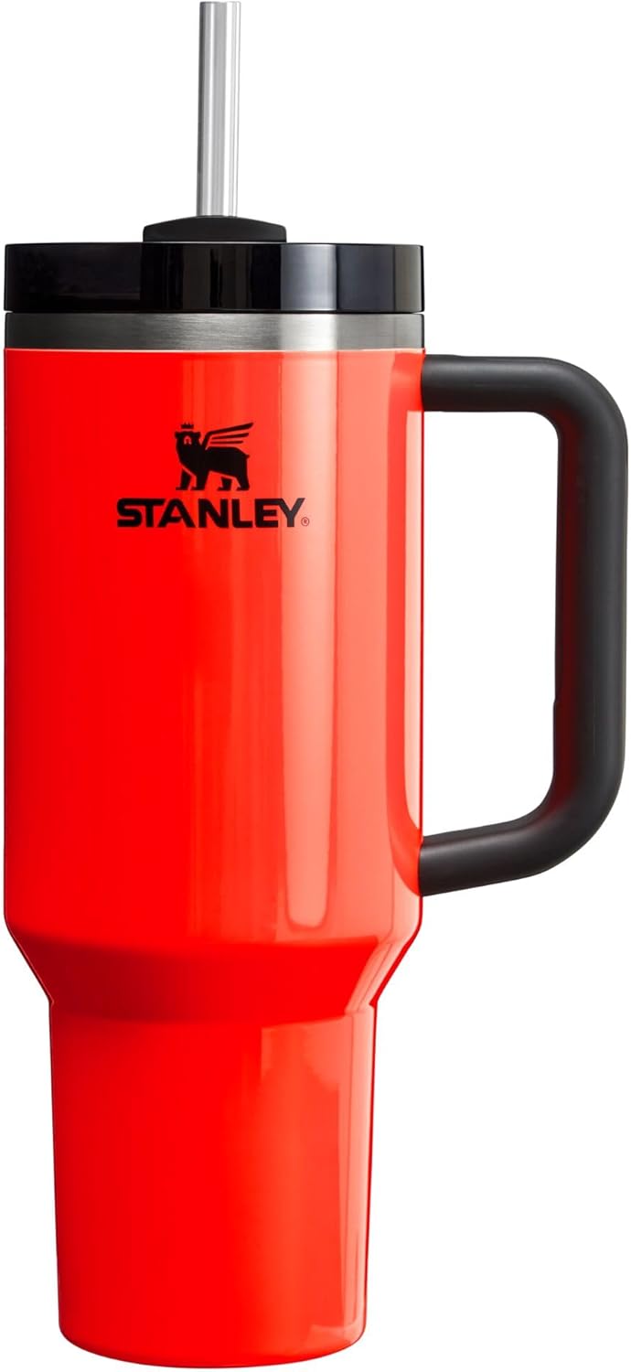 Stanley Quencher H2.0 FlowState Stainless Steel Vacuum Insulated Tumbler With Lid And Straw Neon Orange 40oz Main image
