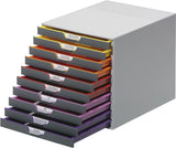 Durable varicolor Stackable Plastic Drawer Box, 10 Drawers, Letter to Folio Size Files, 11.5" x 14" x 11", Gray