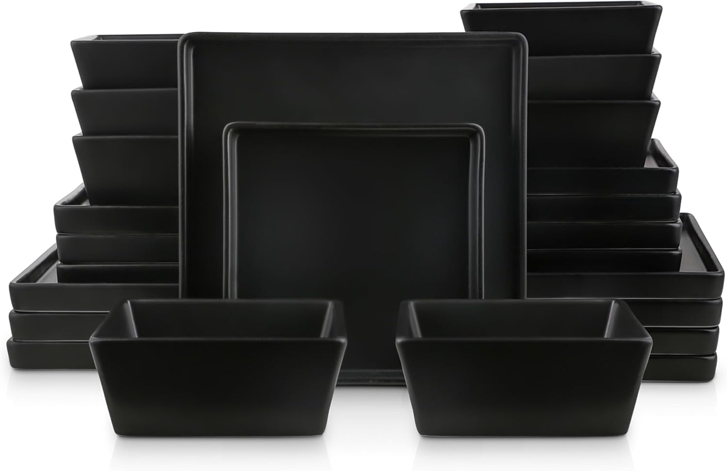 Stone Lain 24 Pieces Stoneware Square Dinnerware Set, Black Matte Main image