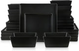 Stone Lain 24 Pieces Stoneware Square Dinnerware Set, Black Matte