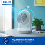 Philips Table Fan Series 2000, Powerful & Ultra-Quiet with SilentWings Technology, 23 db Air Circulator, Adjustable Tilt 180 degrees, 12h timer, for Bedroom, Home and Office, White (CX2050/00)