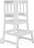 Dream On Me 2-in-1 Funtastic Tower and Step Stool, Easy to Assemble, Multi-Purpose Stool with Non-Toxic Paint Finish, Made of Solid Pinewood, White