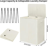 WOWLIVE 154L Double Laundry Hamper With Lid And Removable Laundry Bags Large Dirty Clothes Hamper 2 Section Beige