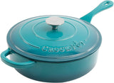 Crock Pot Artisan 3.5 Quart Enameled Cast Iron Deep Sauté Pan, Teal Ombre