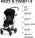 CYBEX Eezy S Twist +2 V2 Stroller, 360° Rotating Seat, Parent Facing or Forward Facing, One-Hand Recline, Compact Fold, Lightweight Travel Stroller, Stroller for Infants 6 Months+, Moon Black