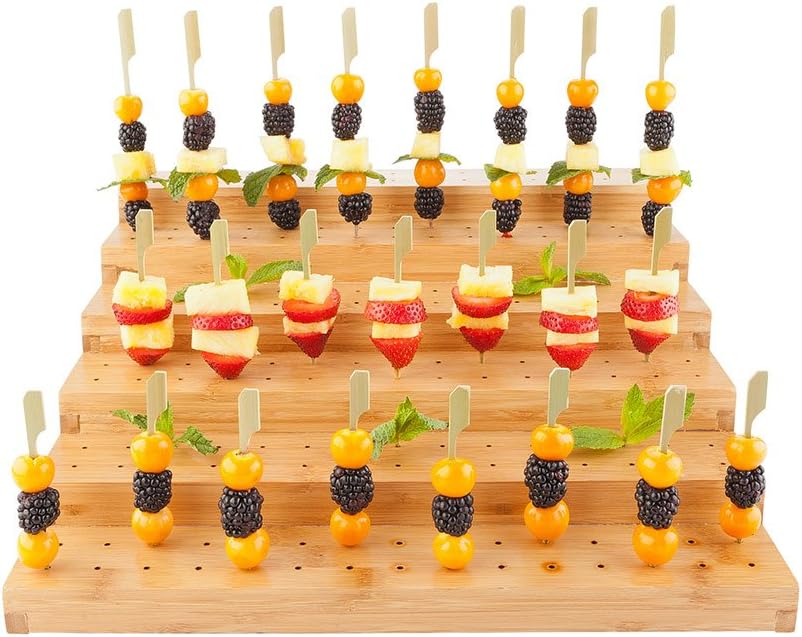 Multi Level Rectangular Bamboo Food Skewer Holder: Perfect for Cocktail Parties and Catering Events - Six Level Biodegradable Pick Stand and Food Display - 180 Holes - 1-CT - Restaurantware